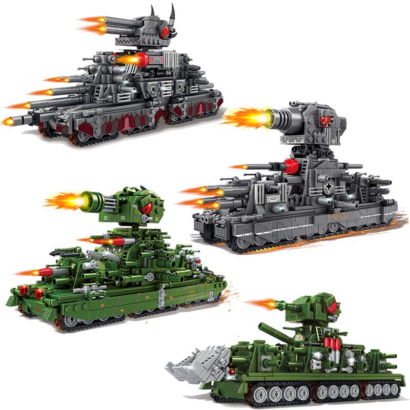 MOC Военные Игры Мир Танков Строительные Блоки WW2 Военный Армейский Танк KV44 KV99 Модель Танка Вращающаяся Башня Тяжелый Танк Оружие Игрушки