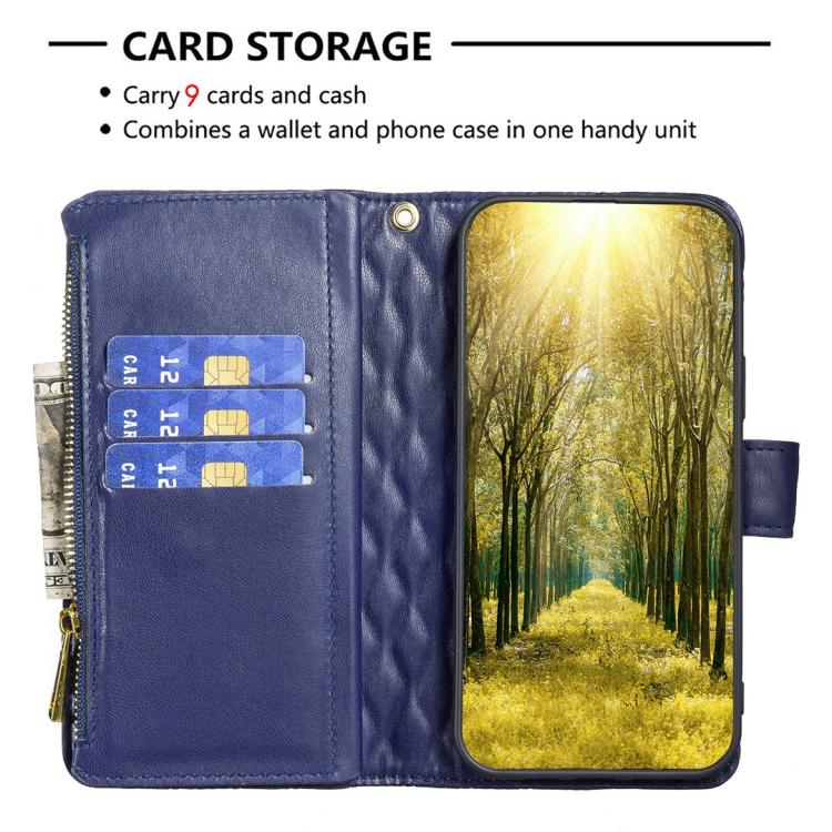 Diamond Lattice Zipper Wallet Leather Flip Phone Case For Redmi