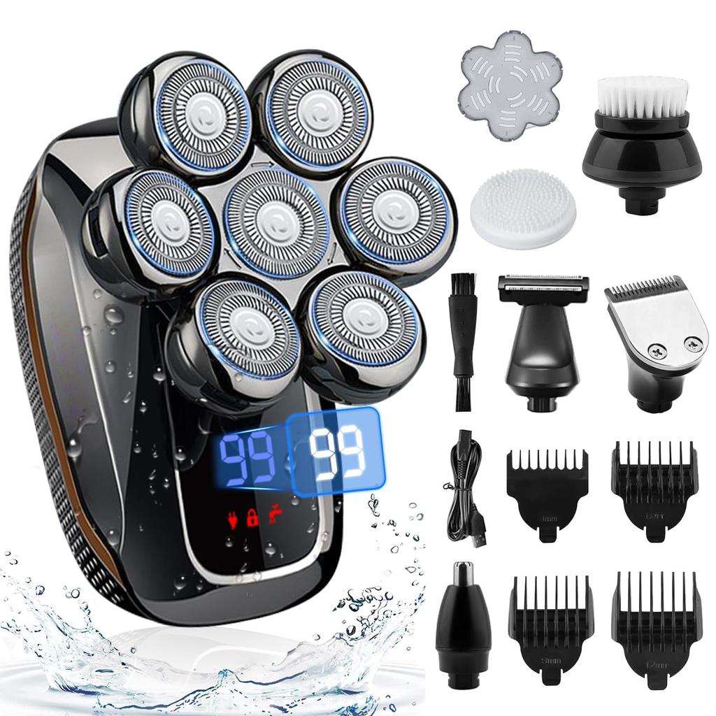 Electric IPX7 Rotary Nose Hair LED Perfect Gift for Dad or Gift Set Men's Shaver, 6-in-1, Waterproof, Wet/Dry Use, Shaver, Trimmer, Face/Head Shaver,