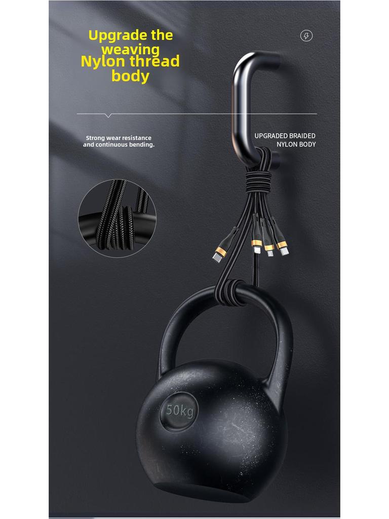 Кабель для передачи данных 6A 3-в-1, сверхбыстрая зарядка 100 Вт для Apple, Android, Type-C и ноутбуков с функцией быстрой зарядки PD