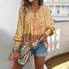 Bohemian Rayon Print Lace-up Long Sleeve Top for Women - 2025 Spring/Summer Collection