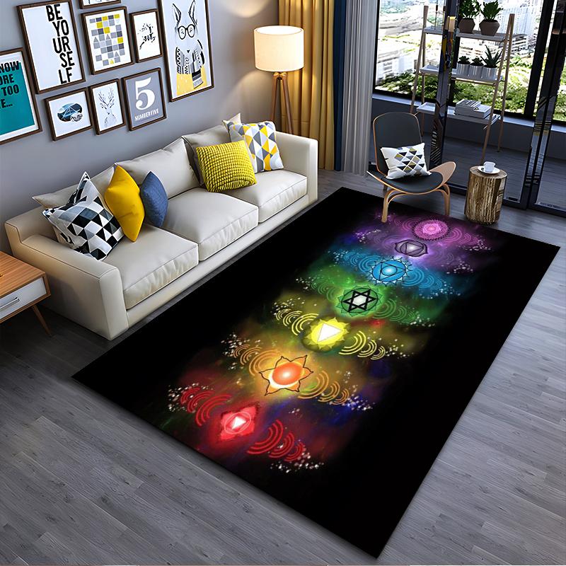 Colorful Chakra Symbols Pattern Rug - Non-slip rug suitable for living room and bedroom sofas.