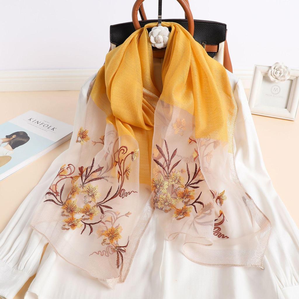 Элегантный шарф из шелка Mulberry - роскошная смесь, изысканный вышитый вручную цветок, сверхлегкий, очень универсальный - идеально подходит для весны и осени