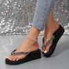 Женская обувь, модные женские шлепанцы с защипнутым носком, горячая распродажа, пляжные тапочки со стразами, женские летние босоножки на платформе и танкетке больших размеров