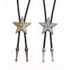 PU Woven Five-pointed Star Bolo Tie Boho Bronze Butterfly Choker Turquoise Feather Necklace  Women