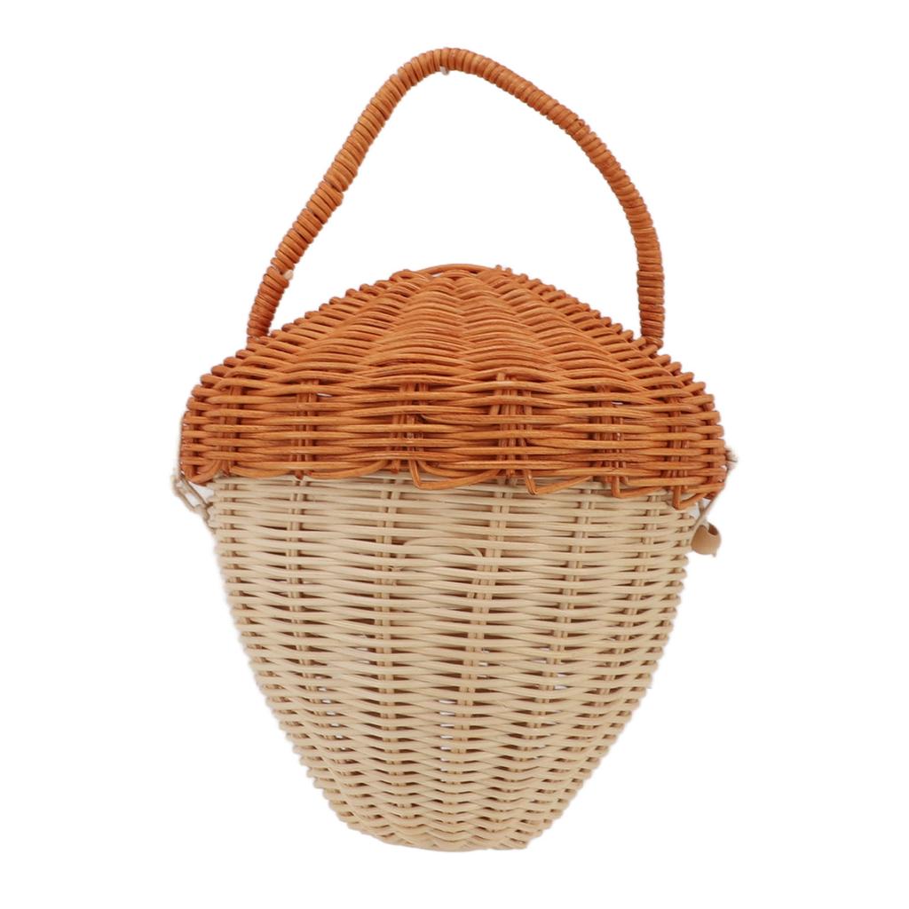 Rattan Storage Basket Mushroom Shape Decorative Woven Fruit Basket Wall Hanging Storage Basket with Lid Photo Prop Room