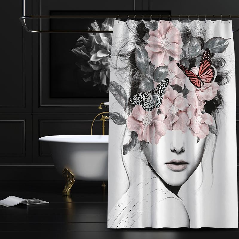 Bathroom Thickened Waterproof Curtain Mildew Proof Shower Curtain Shower Partition Curtain Shower Curtain Bathroom Curtain Free Perforation