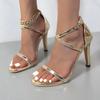 Summer New Arrival Sexy Gold High Heel Sandals Sizes Cross-Stage Plus Size Stiletto Open Toe High Heels