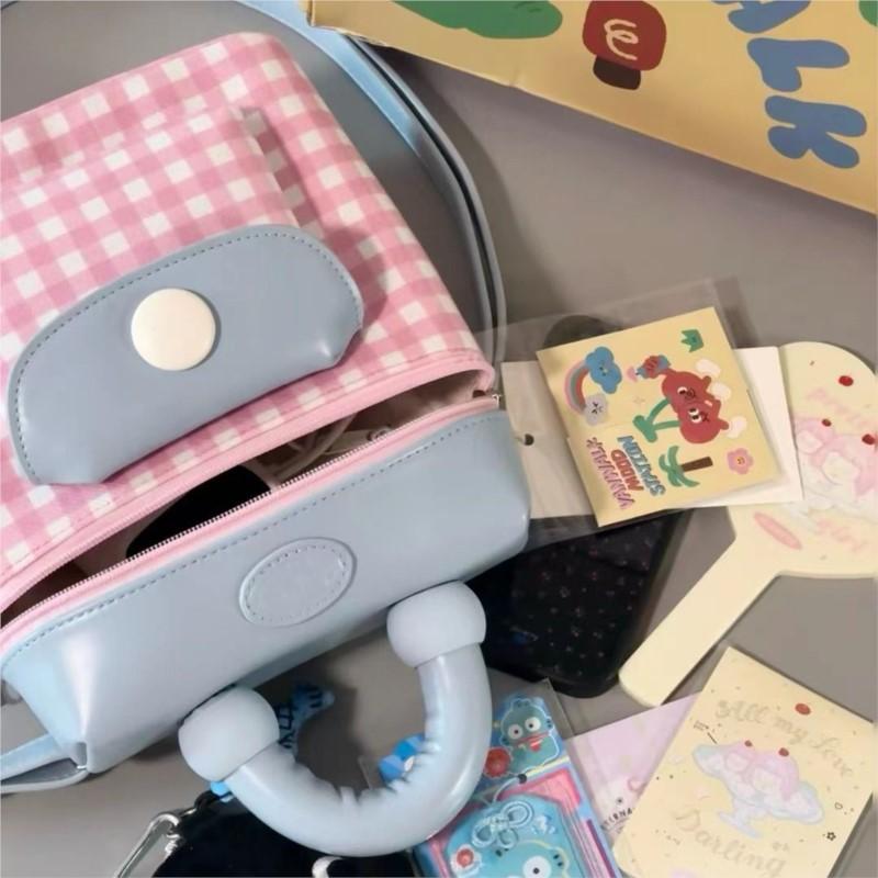 Рюкзаки в клетку Harajuku для женщин, милые, элегантные, в стиле преппи, с карманами, с жесткой ручкой, мини-рюкзак, эстетичный
