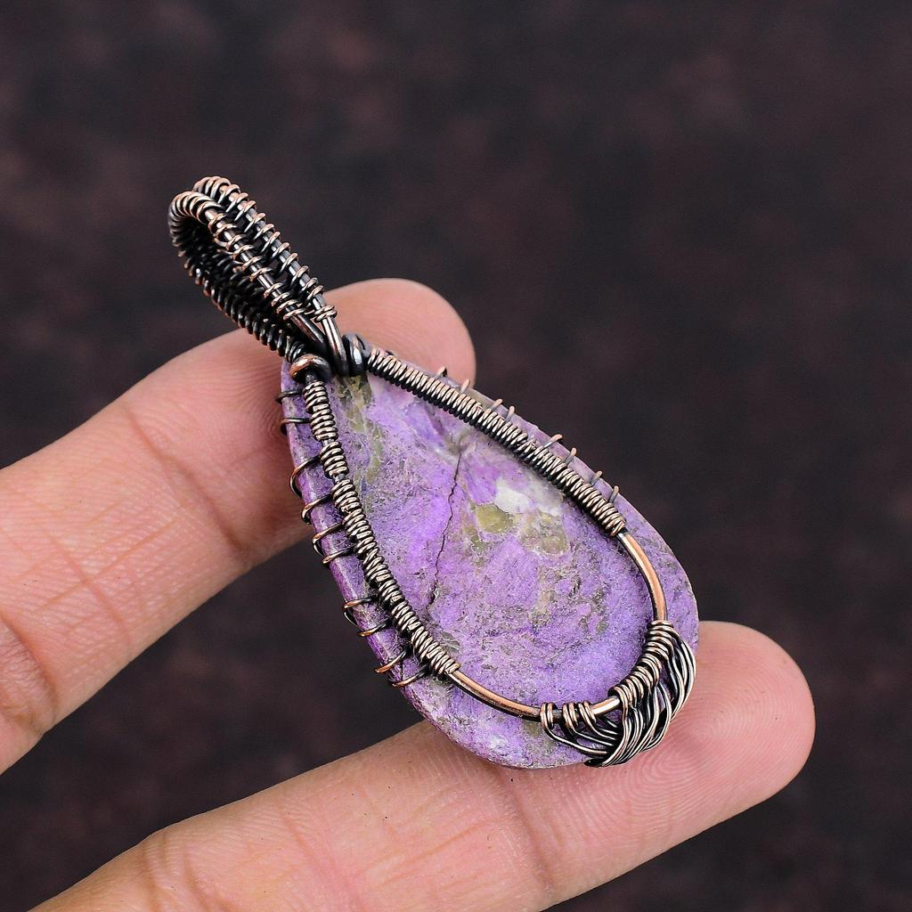 Кулон из пурпурита «Дерево жизни», подвеска из медной проволоки, подвеска ручной работы, уникальное медное ювелирное украшение, подарок для нее, ювелирные изделия из драгоценных камней «Дерево жизни»