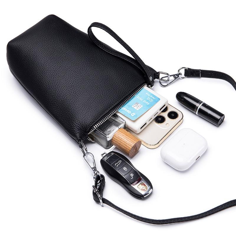 Leather Fashion Simple Single Shoulder Crossbody Bag Head Layer Cowhide Casual Mobile Phone Bag Female Mini Bucket Bag Texture Female Bag