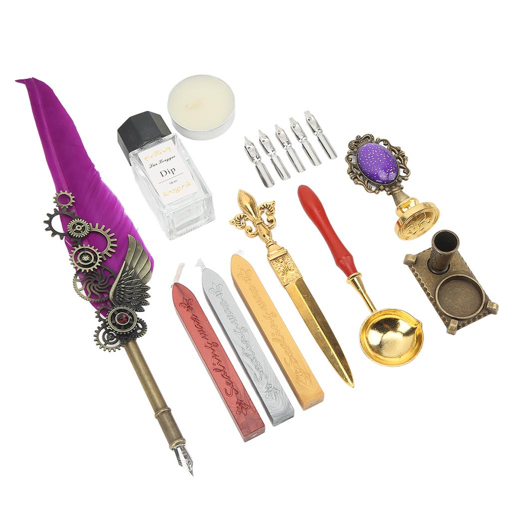  Набор ручек Vintage Dip Quill Pen Gift Set с 5 перьями для письма рисования практики Cal