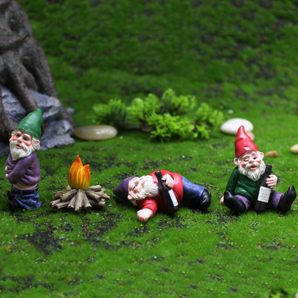 Mini Funny Gnomes Fairy Garden Party Drunk Gnomes Dwarf Statue Miniature Courtyard Landscape Flowerpot Figurine Ornaments
