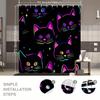 Cats Shower Curtain Colorful Glowing Cat Faces on Black, Retro Futuristic Art Bath Curtain for Modern Home and Bathroom Decor