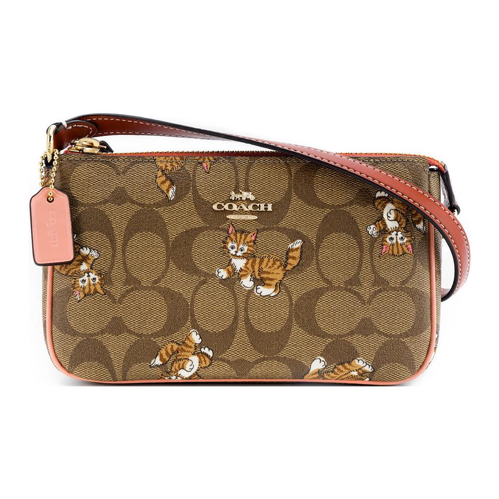 New COACH Nolita Iconic Coated Canvas With Smooth Leather Shoulder Bag, Handbag Trumpets Women's Khaki Monogram CC418-IME7V