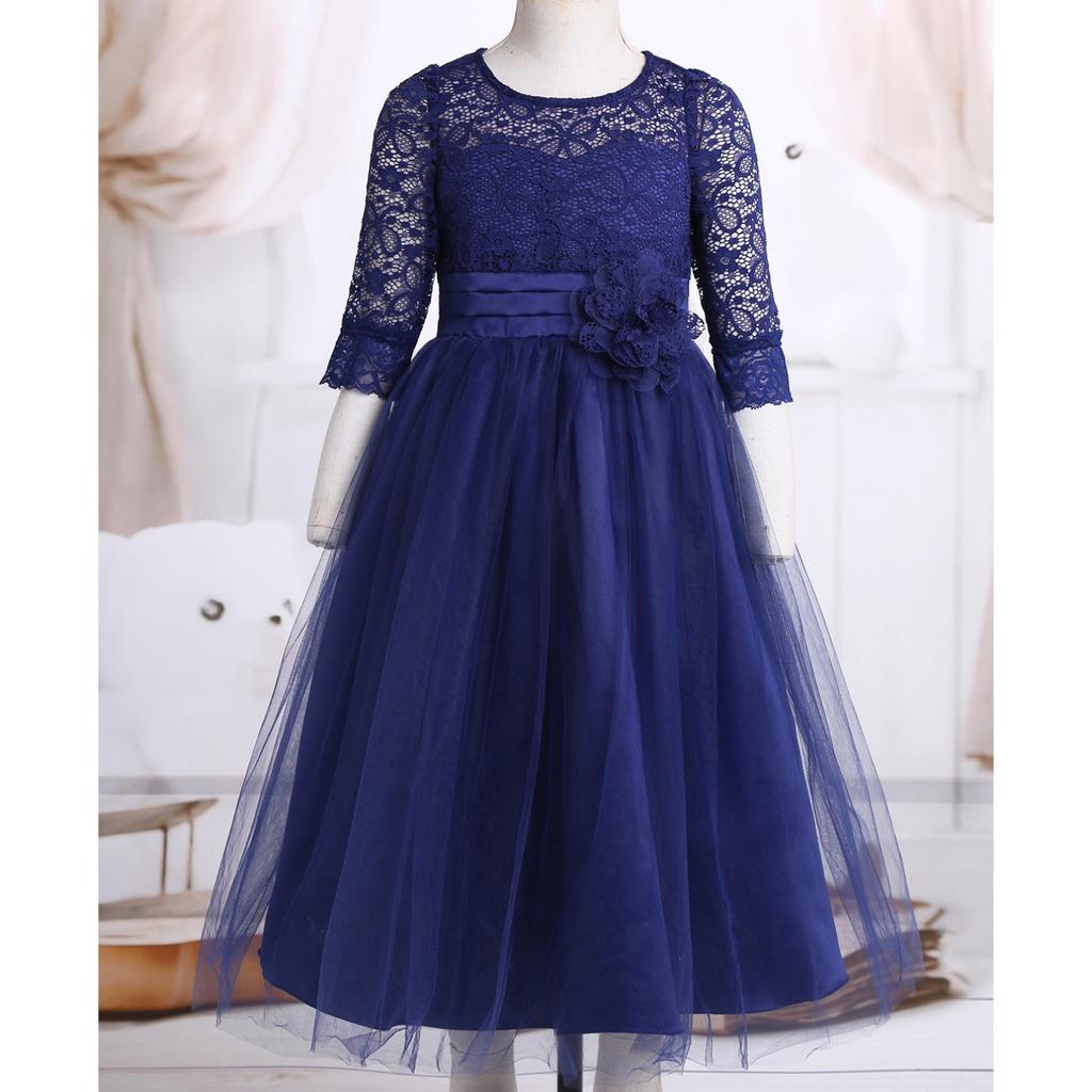 Girl Floral Lace Flower Dress Half Sleeved First Communion Wedding Bridesmaid Party Prom Gown