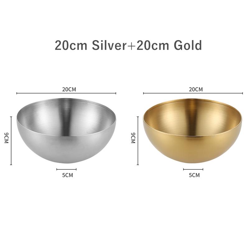 2 шт., нержавеющая сталь, миска для салата из лапши, серебряная, золотая, кухонная, фруктовая, миска для рамена, контейнер для смешивания яиц, корейская посуда 15/20 см