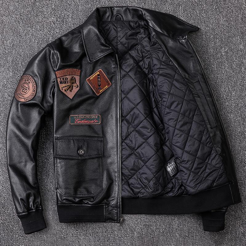 2023 Men's Pilot Winter Jacket Air Force 1 Genuine Leather Jackets for Men Bomber Clothing 100% Sheepskin Aviator Male Coat