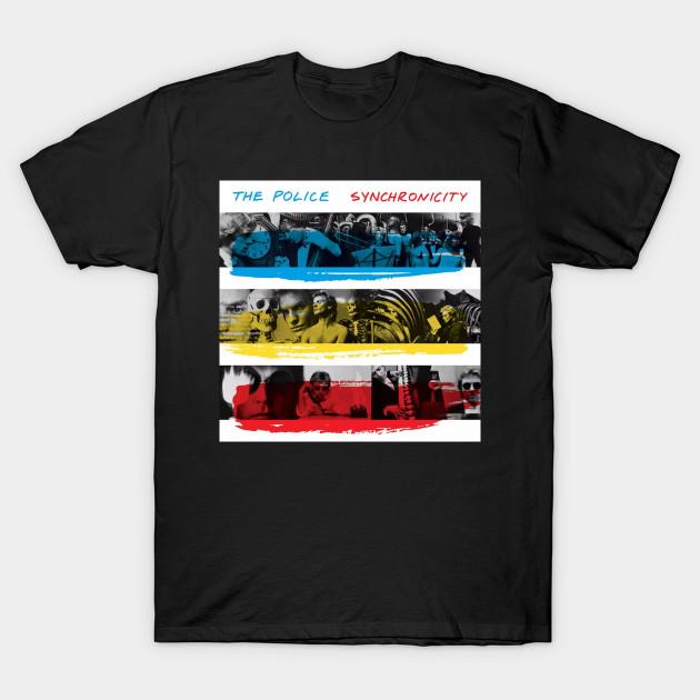 Men Black Print T-shirt The Police - Synchronicity Album 1983 No-Cut Transfer Paper Print Cotton Tshirt