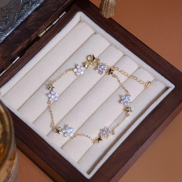 Korea Fine Jewelry Small Exquisite Micro-inlaid Zircon Flower Five-pointed Star Bracelets For Woman Holiday Daily Party Gift