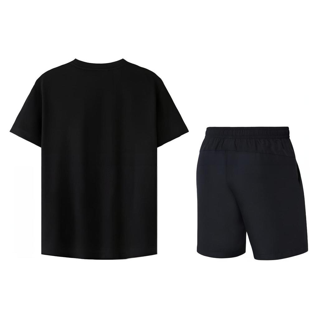 Li-Ning Solid Color Logo Round Neck Quick Dry Breathable Short Sleeve T-Shirt Sports Running Fitness Shorts Set Men Activewear YTST073-2+AKST633-1