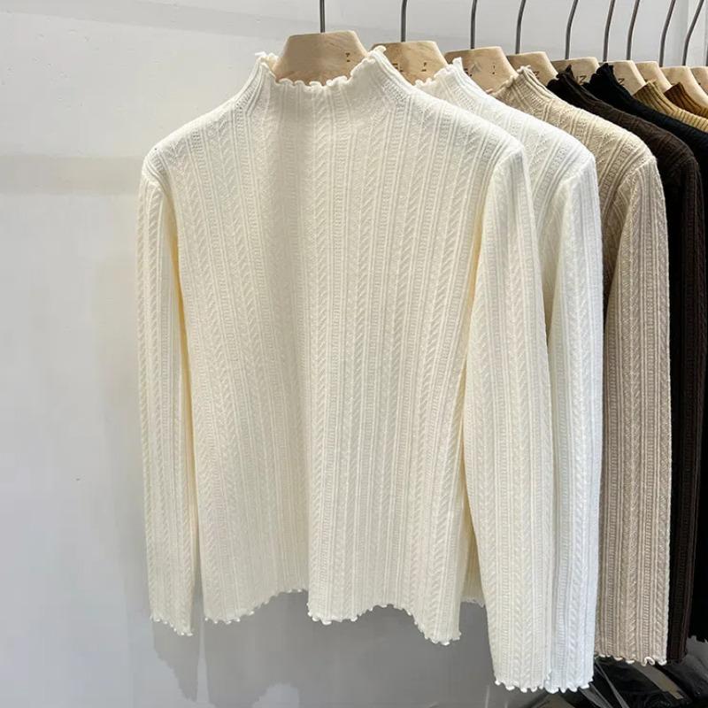Трикотажная рубашка с кромкой из дерева, нижняя рубашка с полуводолазкой для женщин на осень и зиму с низом, новый женский топ