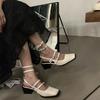 2025 Summer Design Women Sandal Fashion Narrow Band Dress Square Heel Shoes Ladies Outdoor Patent Leather Mary Jane Shoes