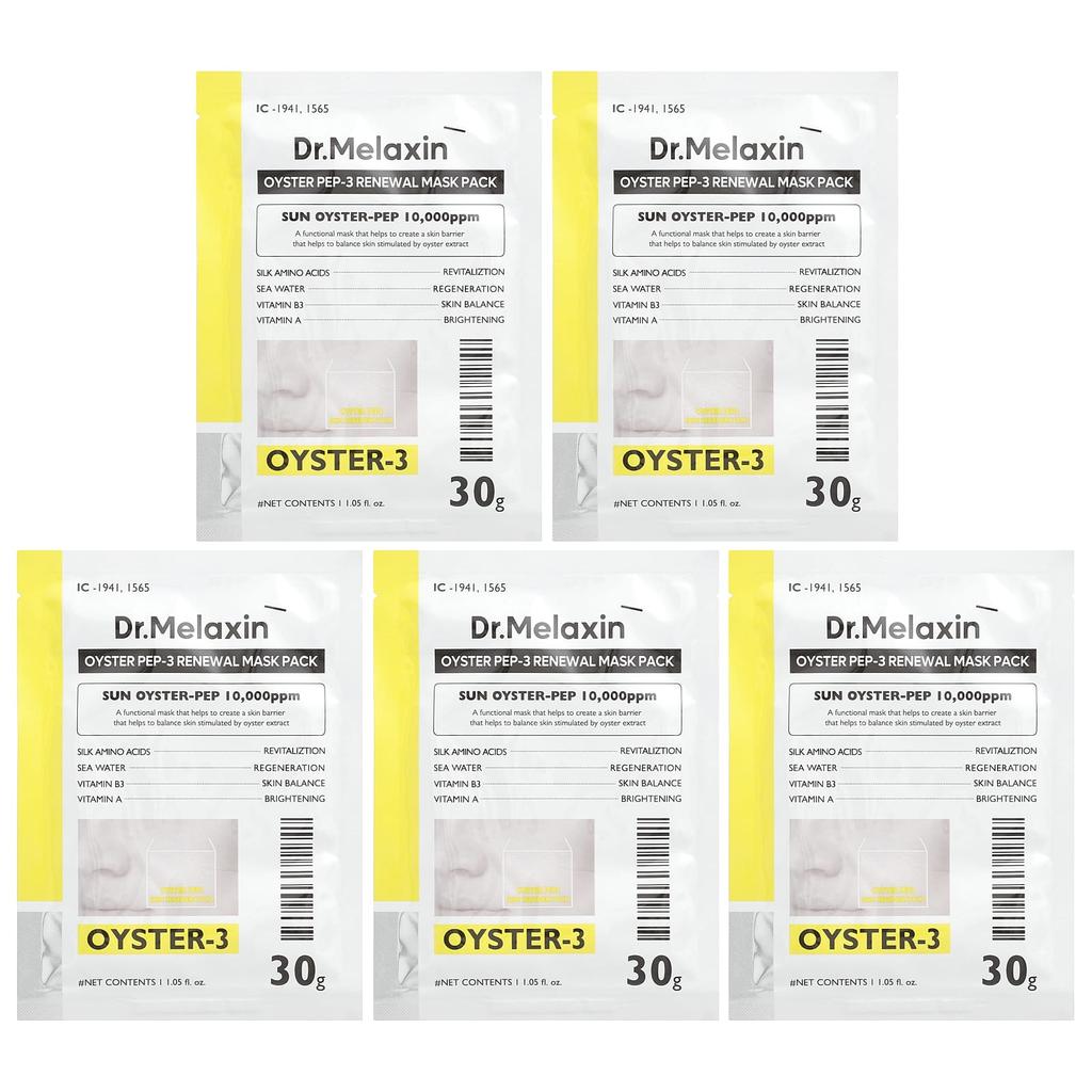 Dr.Melaxin Oyster Pep-3 Renewal Beauty Mask Pack, 5 Sheets, 30g (1.05fl Oz) Each
