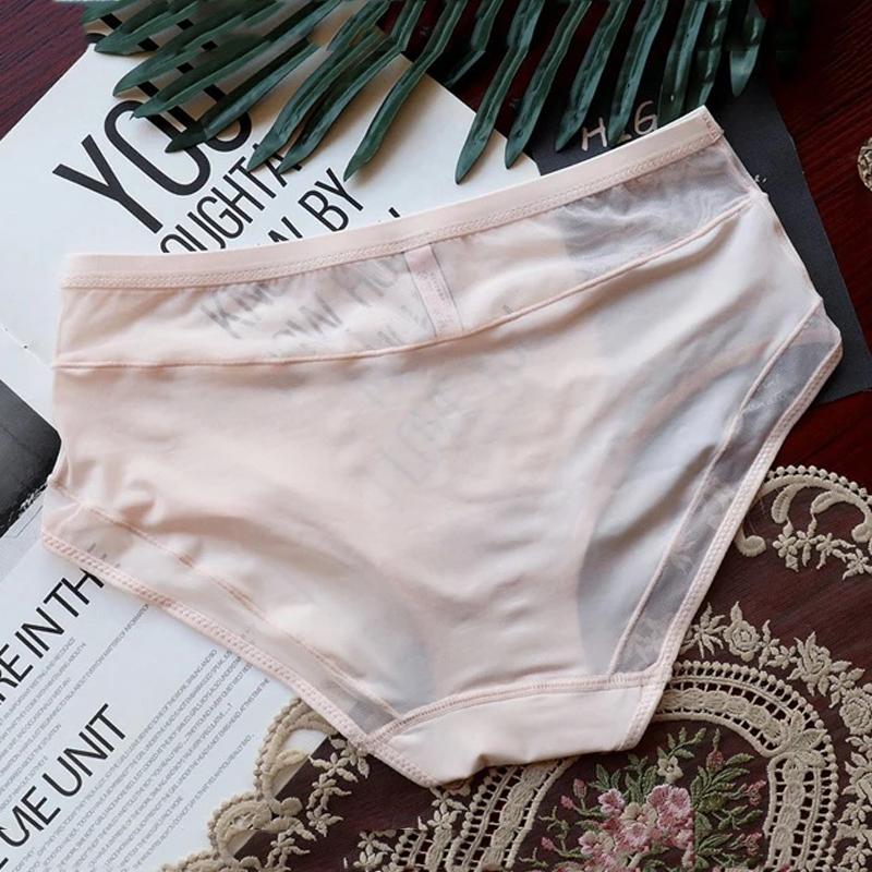 TERMEZY Sexy Women Mesh Satin Mid-waist Panties Lace Transparent Underwear Ladies Silky Temptation G String Comfortable Lingerie