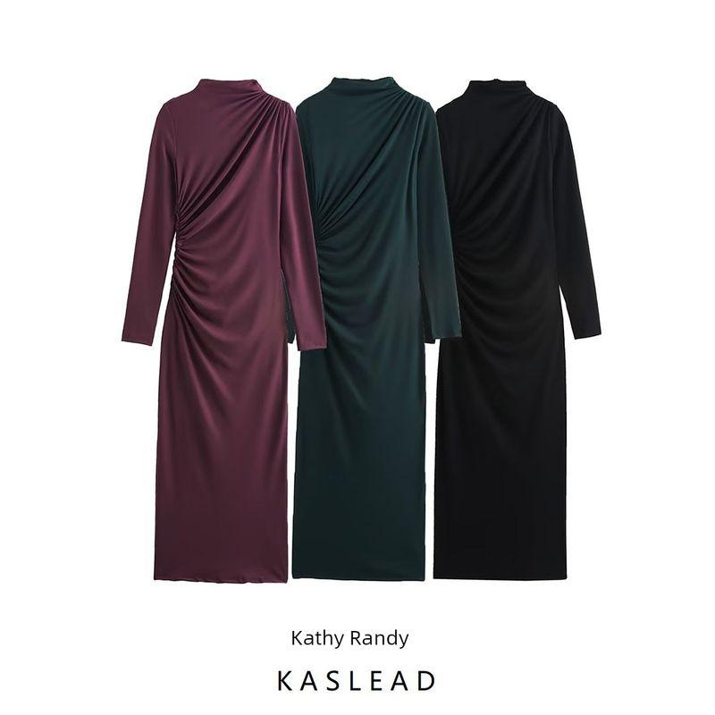 Kaslead New Arrival Women's Clothing Fashion Style Fashion Silm Ruched Midi Skirt Dress 3067290