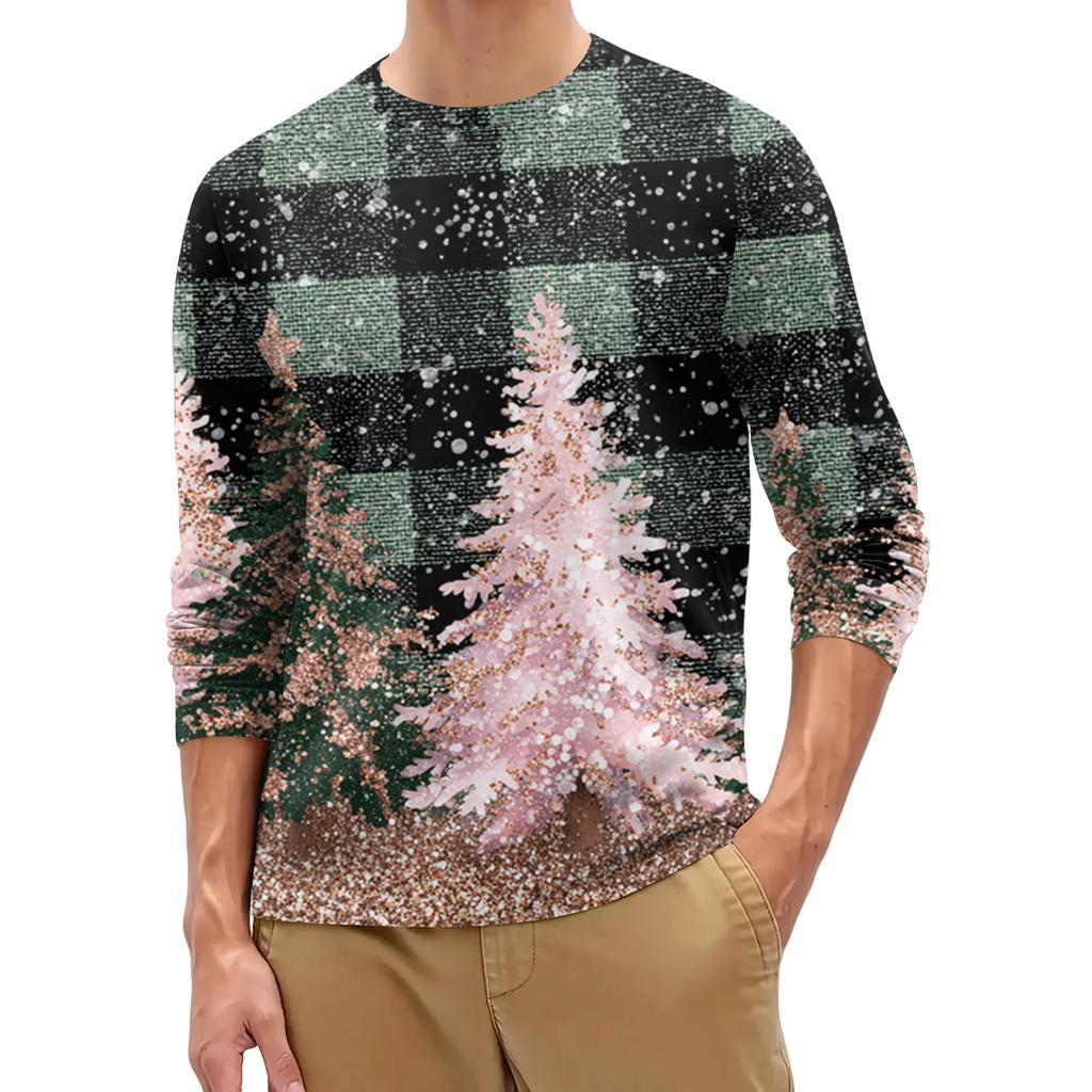 Men's Fashion Printed Round Neck Long Sleeve Bottoming Shirt Top