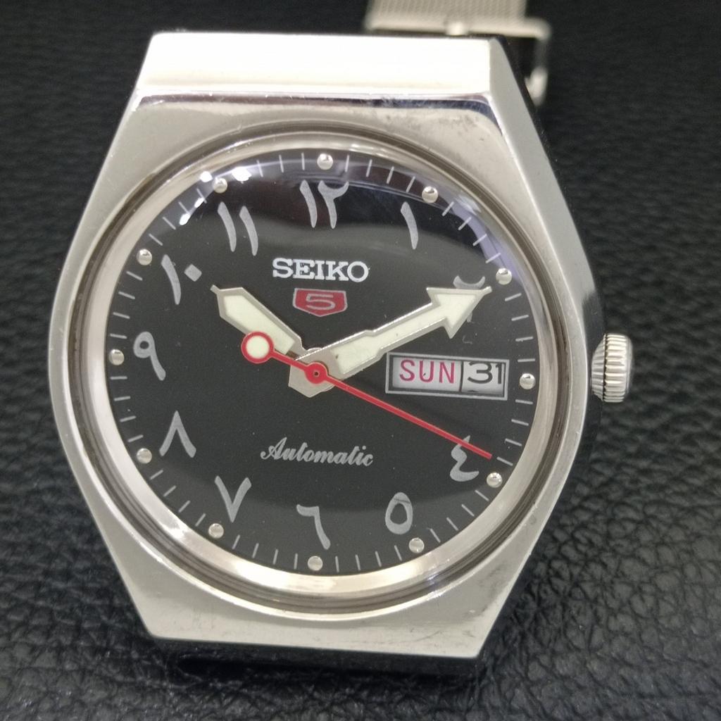 Seiko 5 АВТОМАТИЧЕСКИЕ ВИНТАЖНЫЕ 6309A ЯПОНИЯ МУЖСКИЕ ЧАСЫ С АРАБСКИМ ЧЕРНЫМ ЦИФЕРБЛАТОМ a702669-1 R209-a702669
