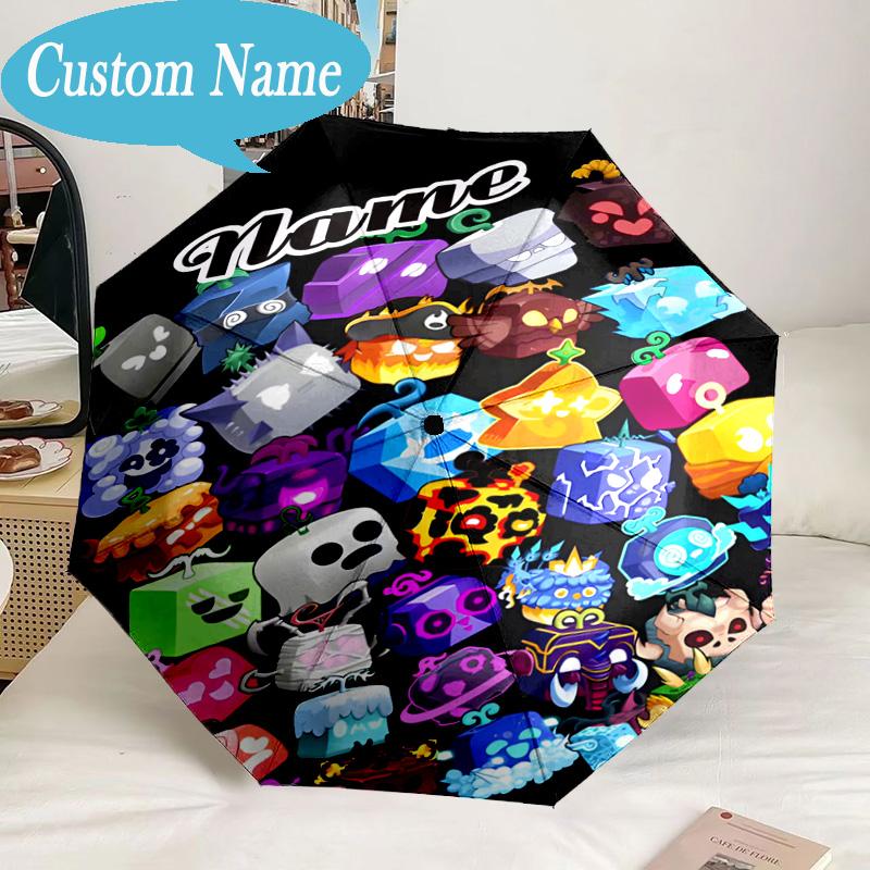 Custom Name Umbrella Blox Fruits Umbrella 8-Frame for Travel, Camping, Casual Lightweight Portable, Essential for Family Gifts