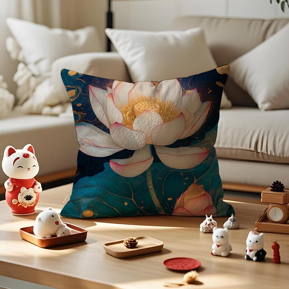 Fashion Lotus Cushion Cover Anti-dustmite Pillowcase Invisible Zipper Silky Short Plush Sofa Cushion Cover
