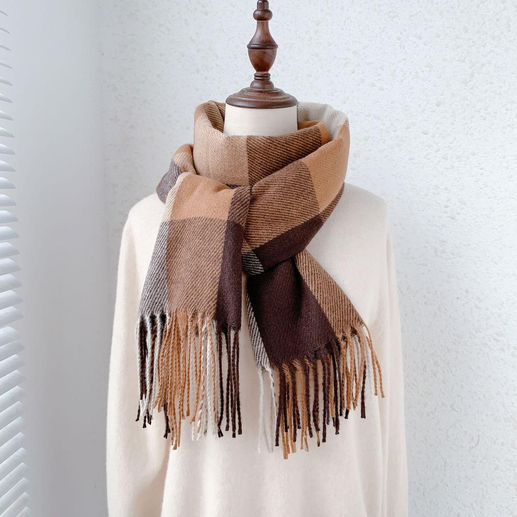 5-цветный осенне-зимний новый предмет 2024 года, имитация кашемира, кисточка, утолщенный теплый шарф, клетчатый модный универсальный шарф-шаль для мужчин и женщин