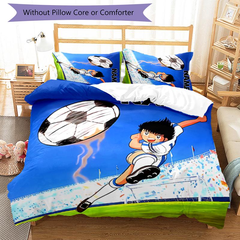 3pcs Custom Name Captain Tsubasa Dream Team Bedding Set Duvet Cover Closure Includes 1 Duvet Cover & 2 Pillowcases for All Seasons Bedroom Decor