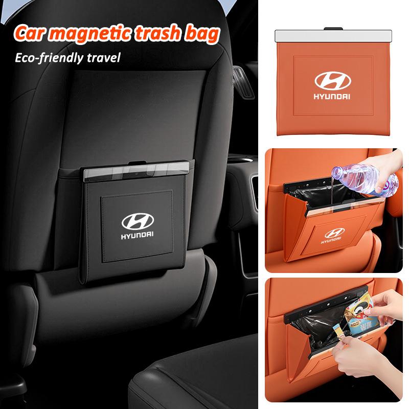 Magnetic Adsorption Car Garbage Bag Waterproof Leather Auto Back Seat Hanging Trash Bin for Car Interior Accessory for Hyundai ZZ35