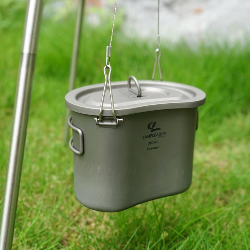 Outdoor Camping Pure Titanium Cookware Lunch Box with Folding Handle Ultra-Light Bento Box for Mountaineering & Backpacking