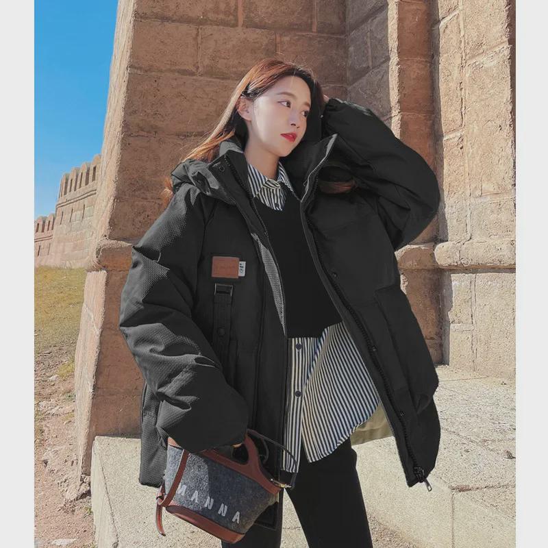 Women's Short Cotton Down Jacket - Korean Style, Loose Fit, Hong Kong Trend, Small Size, Perfect for Students
