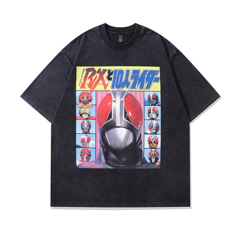 Summer Heavy Cotton Washed Vintage Top Harajuku Street Retro Printed Short-Sleeved T-Shirt Men Ins