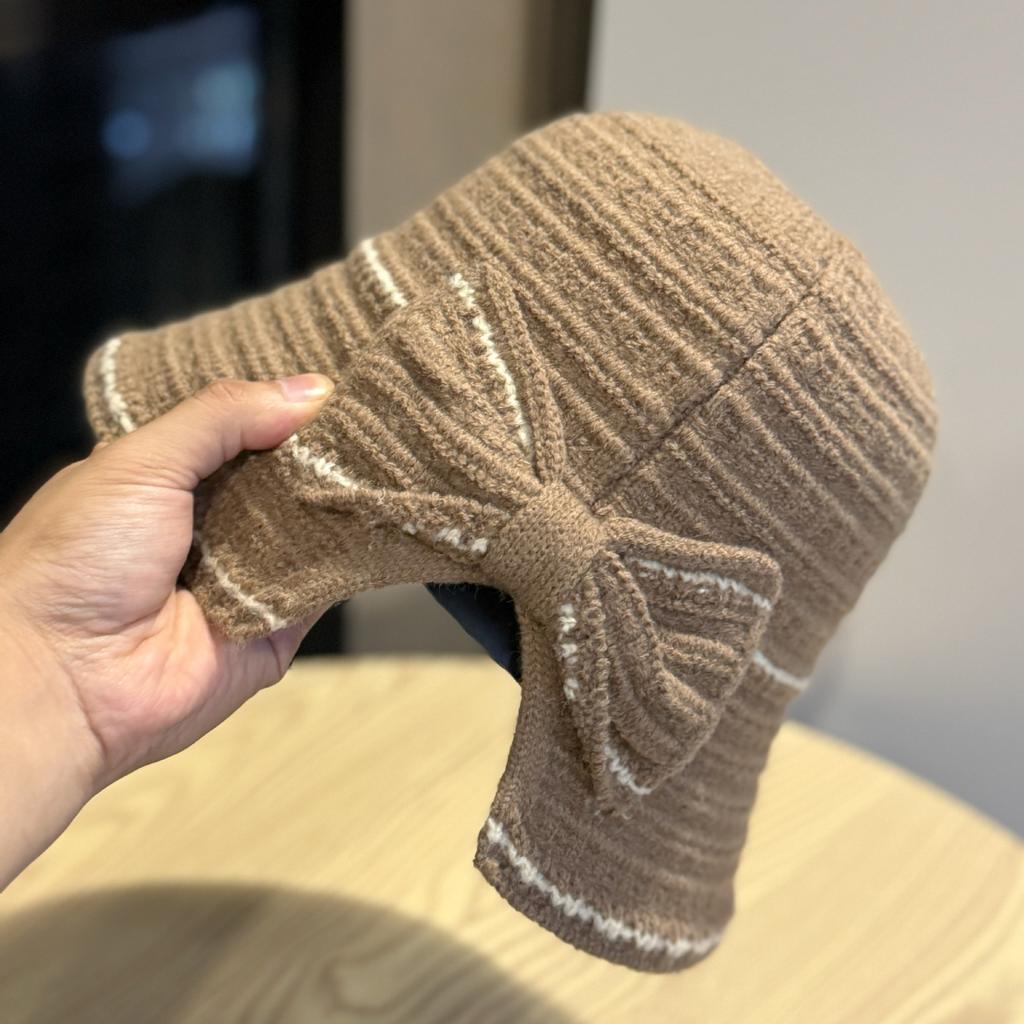 Новая вязаная шляпа-панама в корейском стиле с бантом для женщин, универсальная, подчеркивающая лицо, маленькая шляпа-ведро, складная, осенне-зимняя