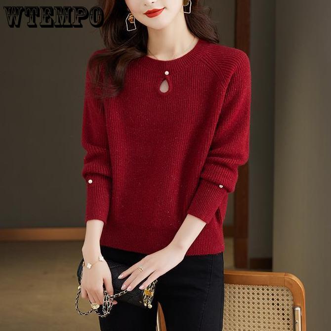 Свитер женский повседневный вязаный пуловер осень и зима мягкий и теплый с длинными рукавами базовый круглый вырез
