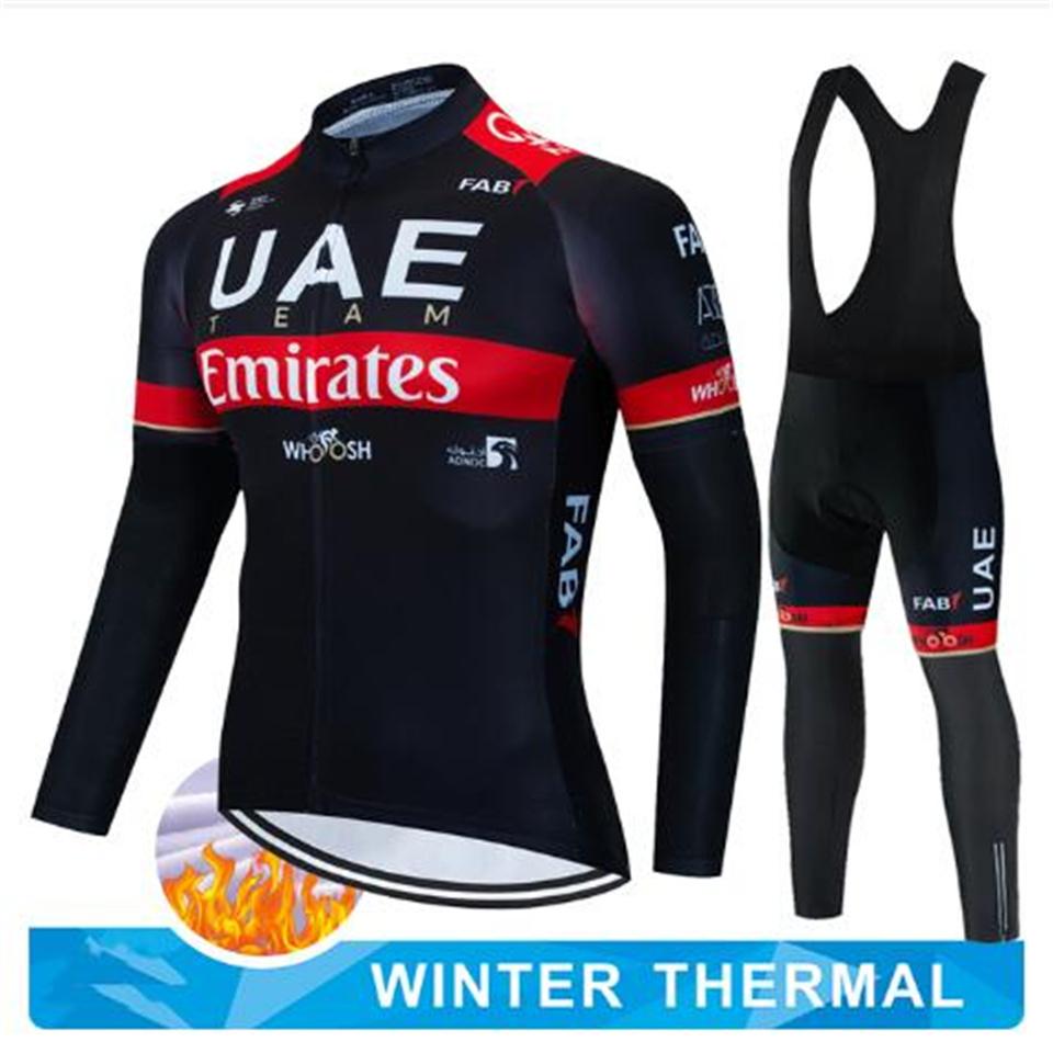 2024 UAE Cycling Jersey Set Winter Thermal Fleece Cycling Clothing Long Sleeve Men& Road Bike Suit MTB Maillot Culotte