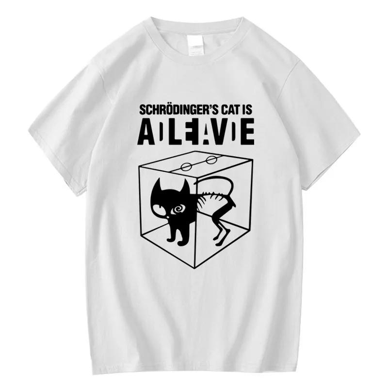 Schrodinger Cat Print 100 Cotton Men Woment Tshirt Summer Autumn Daily Outdoor Sports Party Casual Loose Street Short Sleeve