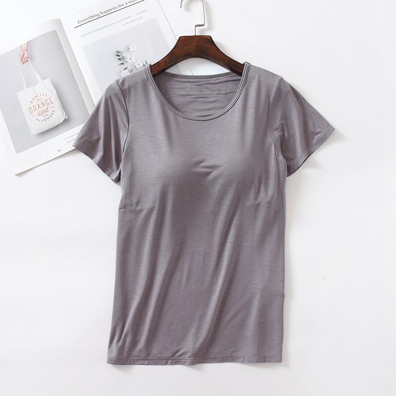 Женский топ из модала с короткими рукавами, утепленный, облегающий, с круглым вырезом, без бюстгальтера