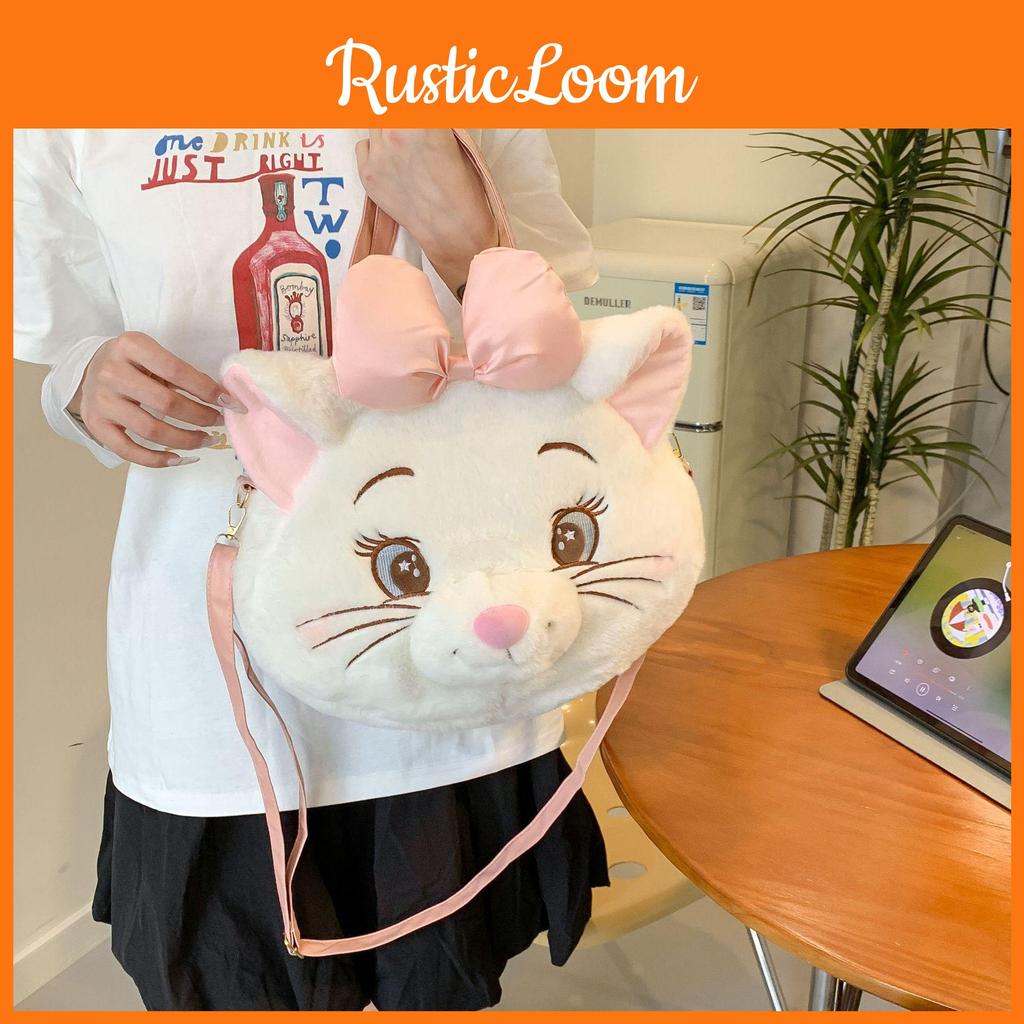 Cute White The Aristocats Cartoon Large Capacity Plush Backpack For Daily Use