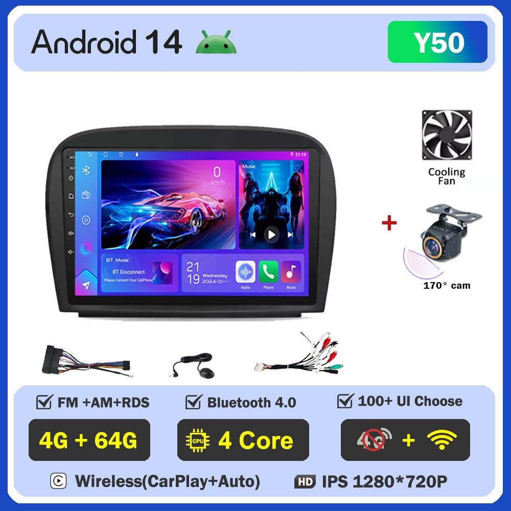 Для Mercedes Benz SL R230 SL350 SL500 SL55 SL600 SL65 2001-2007 Android 14 автомобильный радиоплеер GPS навигация сенсорный экран 5G Wifi