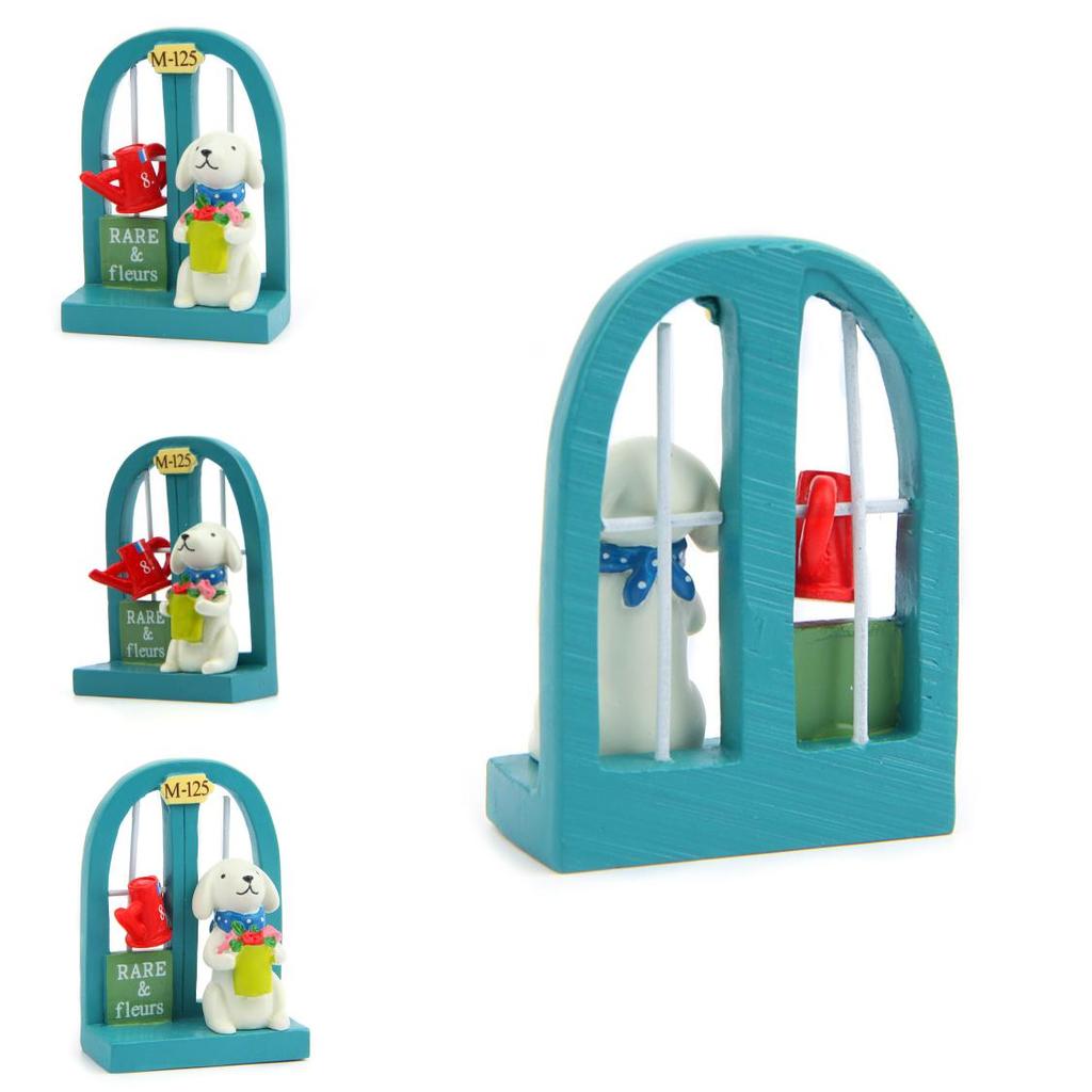 Милая мультяшная сцена с щенком и цветком на подоконнике, мини-модель, украшение для сада и декора