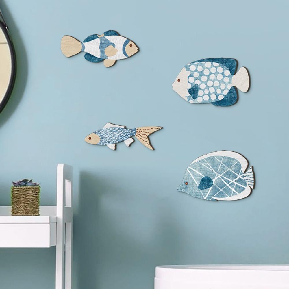 4pcs Wooden Tropical Fish Wall Decoration Vintage Ocean Animal Ornaments  Kids Room Decor