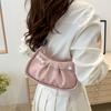 Korean Style Pearl Chain Crossbody Bag Solid Color Pleated Handbag Cloud Shoulder Bag Outdoor